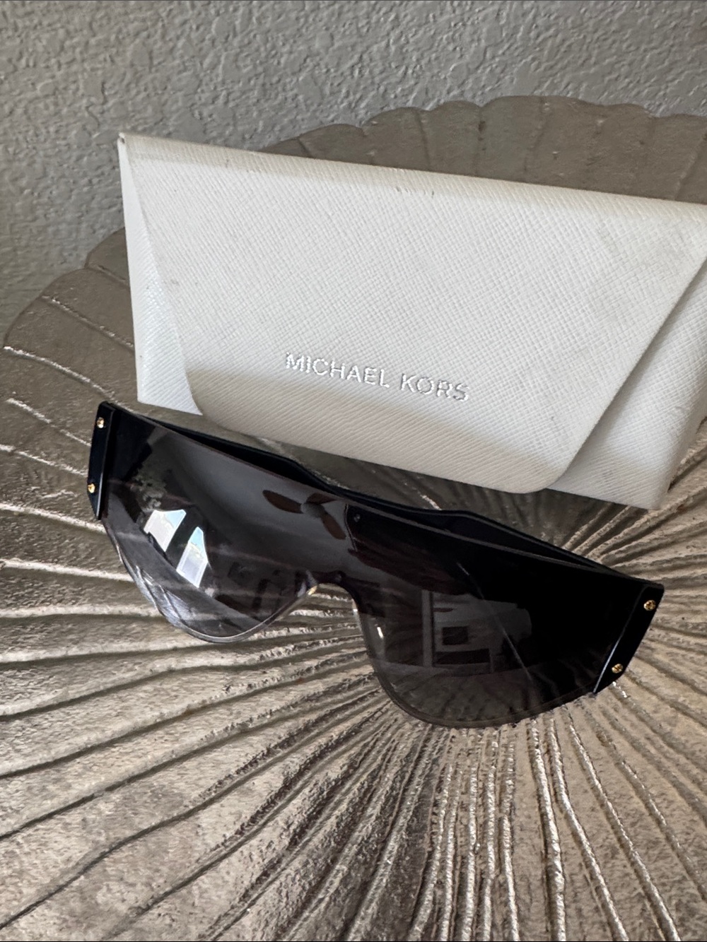 Michael Kors Black Smoke Shield Sunglasses with Gold Accents